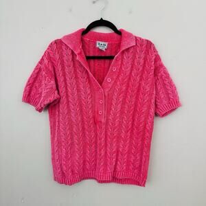 Vintage Pink Knit Short Sleeve Collard Sweater Women’s Size M